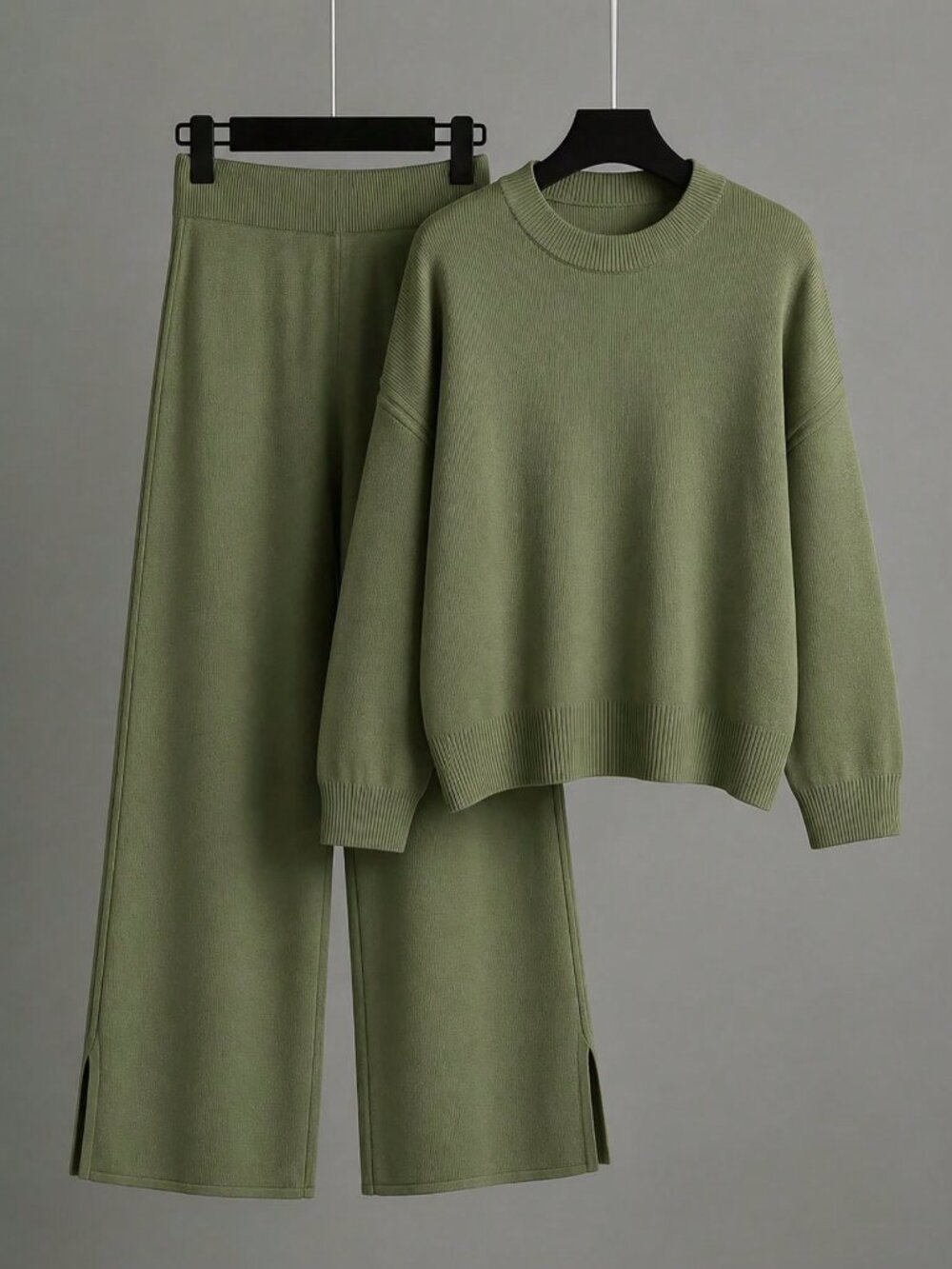 Green Casual Women's Crew Neck Long Sleeve sweater top And Pants set